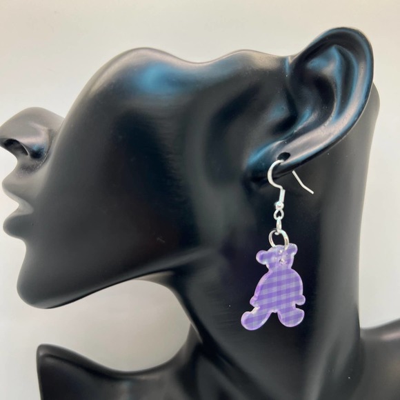 Teddy Bear Earrings - Baby Shower Earrings - Gender Reveal Earrings - Plaid Bear - Picture 10 of 10